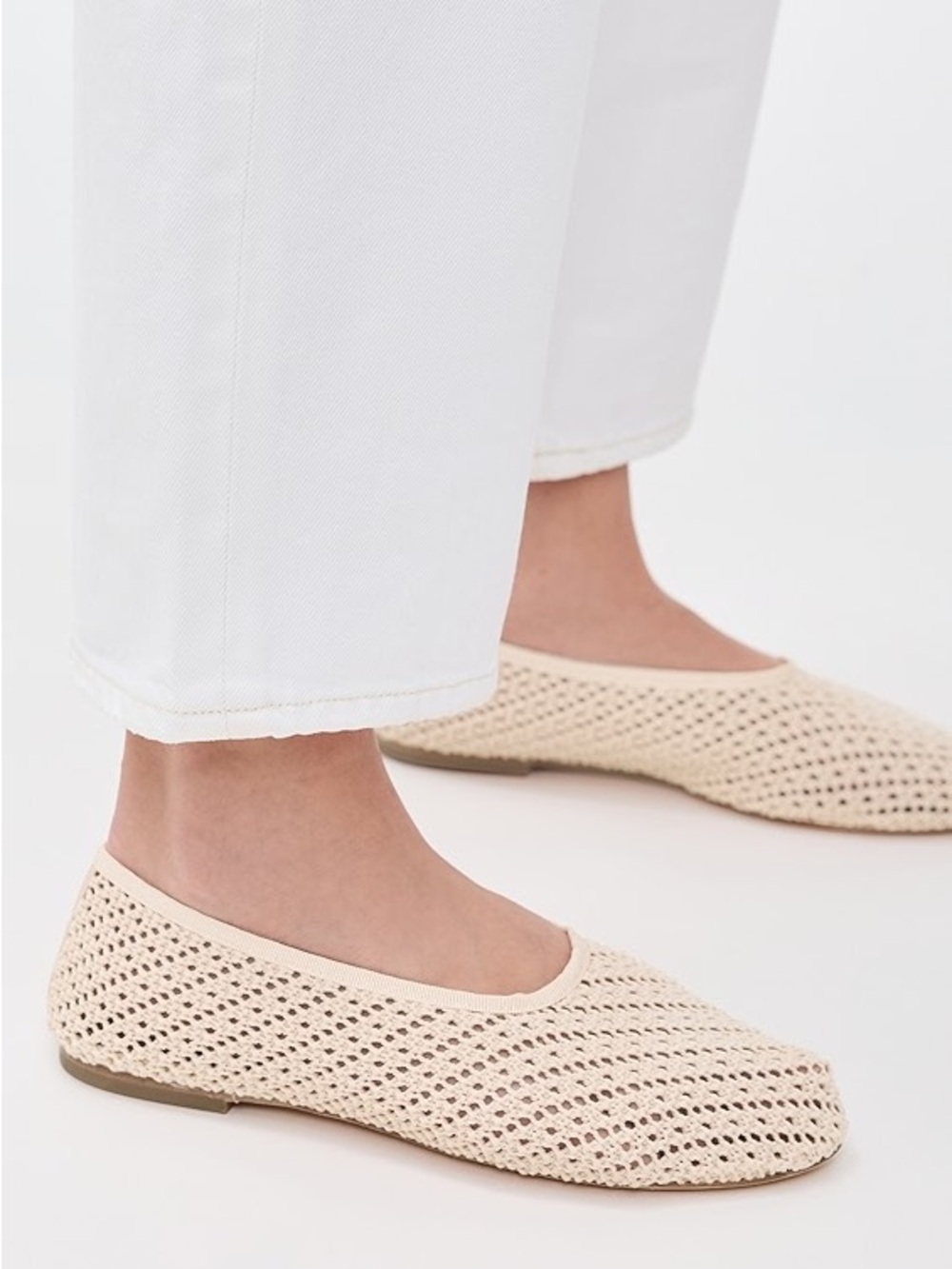 Staud Alba Ballet Flats in Cream Crochet
